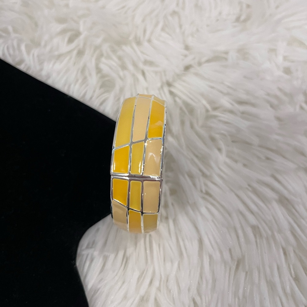 Yellow Enamel And Silver Cuff Bracelet